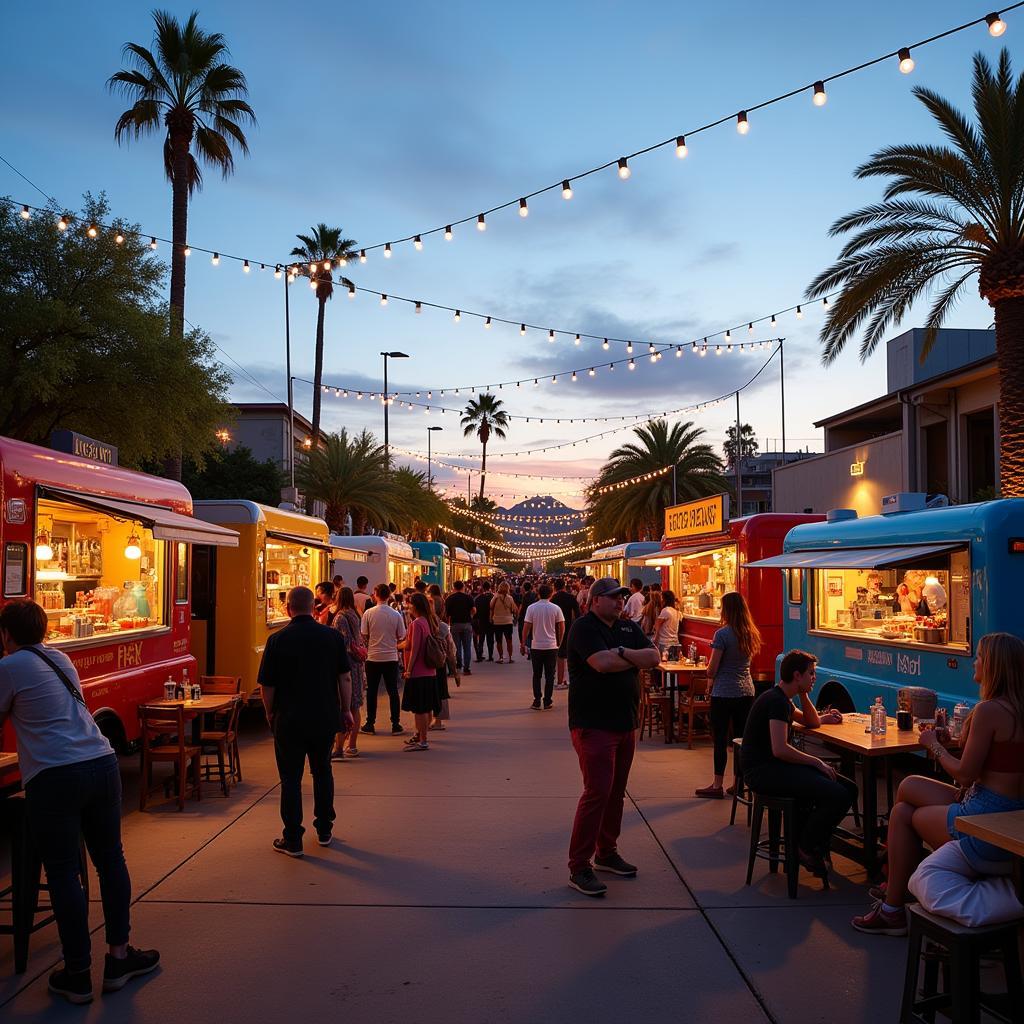 Vibrant Atmosphere of an Arts District Food Park