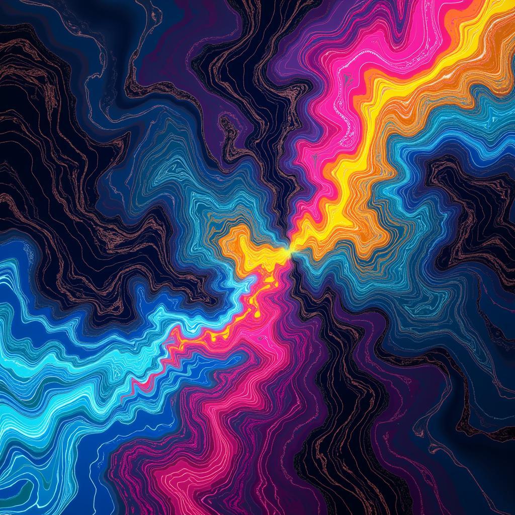 Austyn Weiner's abstract digital art explodes with vibrant colors and intricate patterns, showcasing his innovative approach to digital creation.