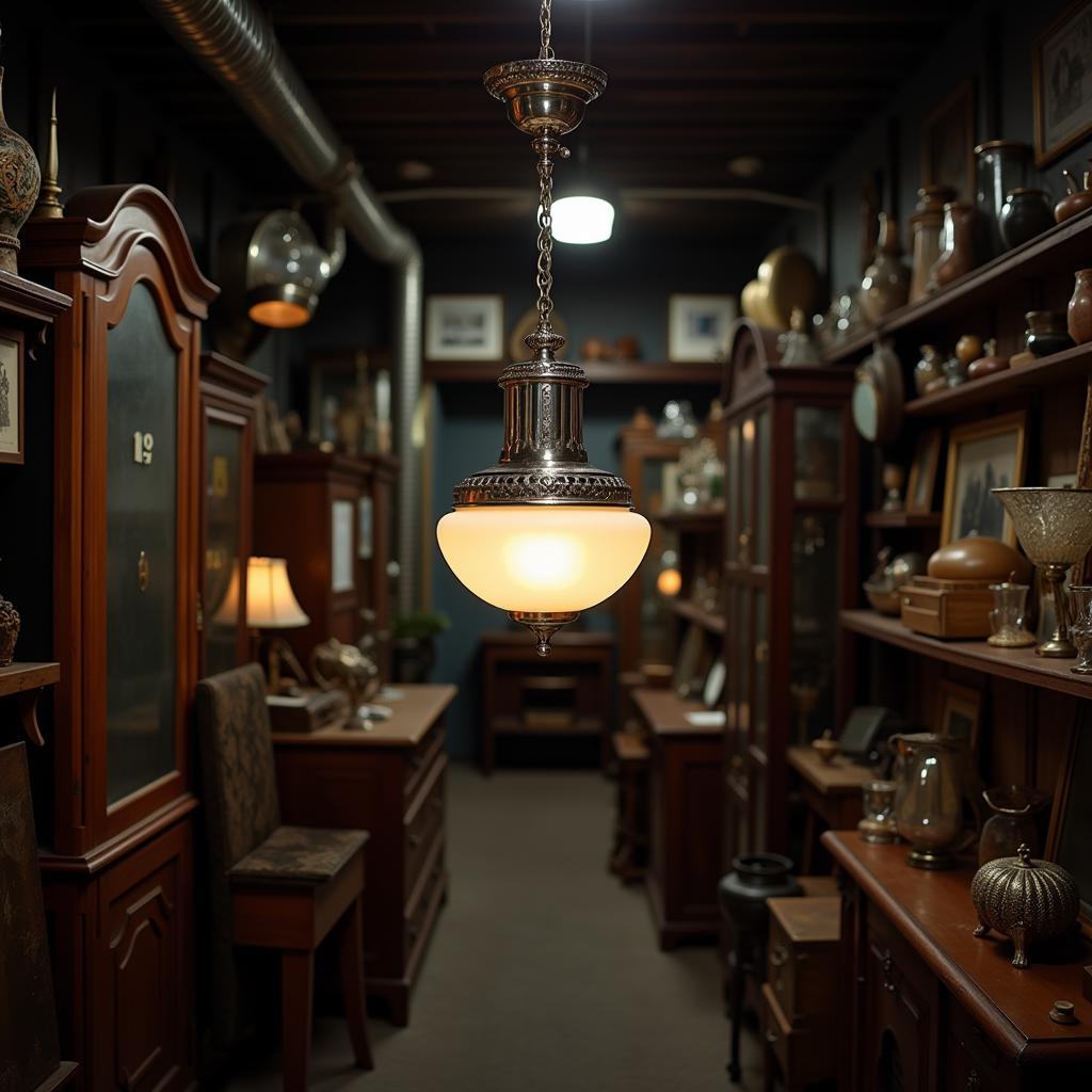 Authentic Vintage Art Deco Ceiling Light Fixture in an Antique Shop