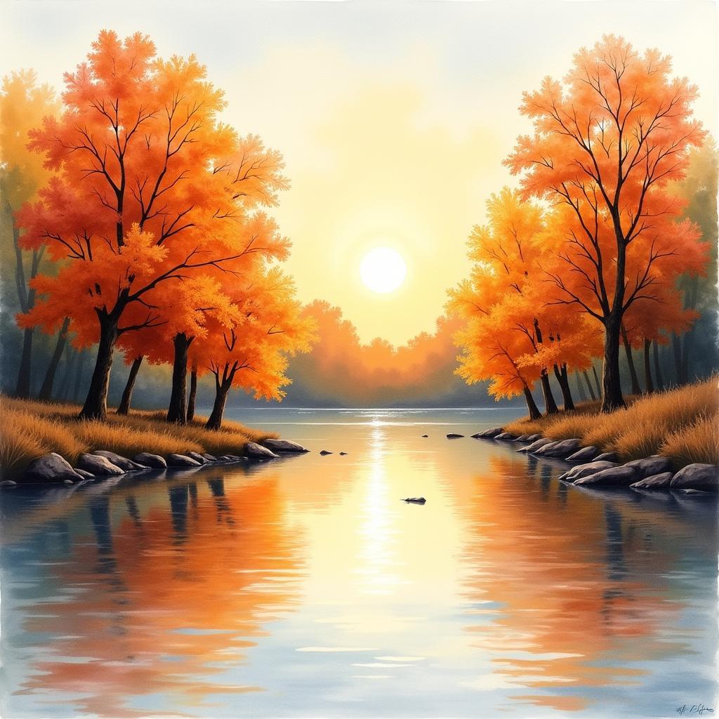 Autumn Landscape Watercolor Painting