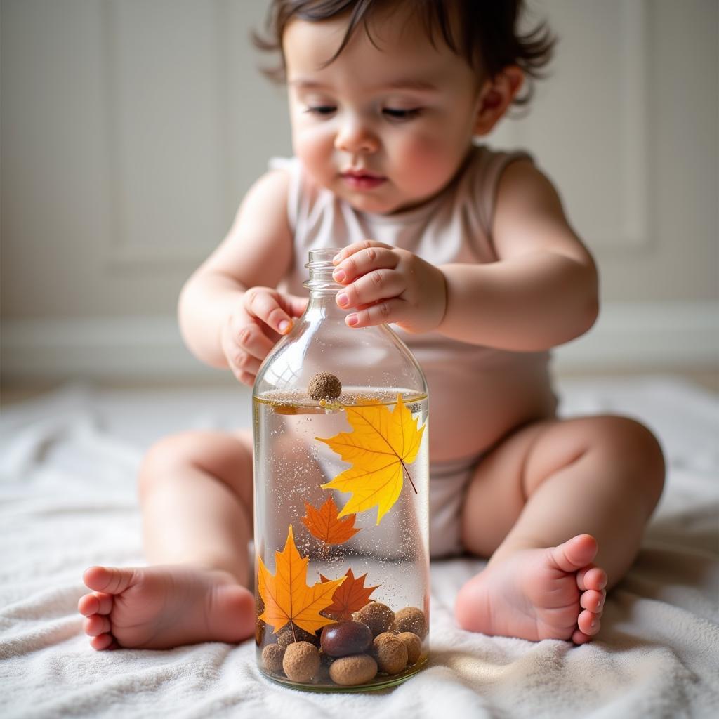 Baby Plays with Fall Sensory Bottle