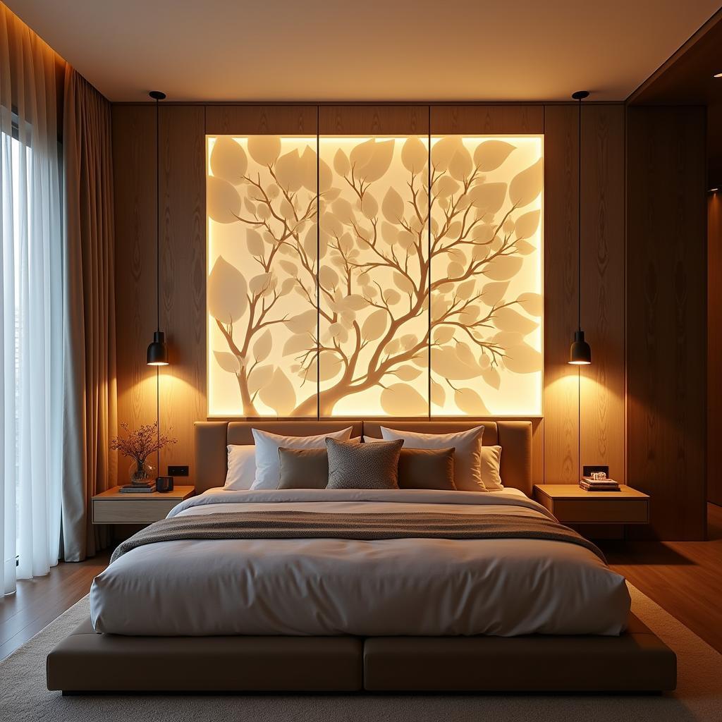 Backlit 3D Panels in a Bedroom