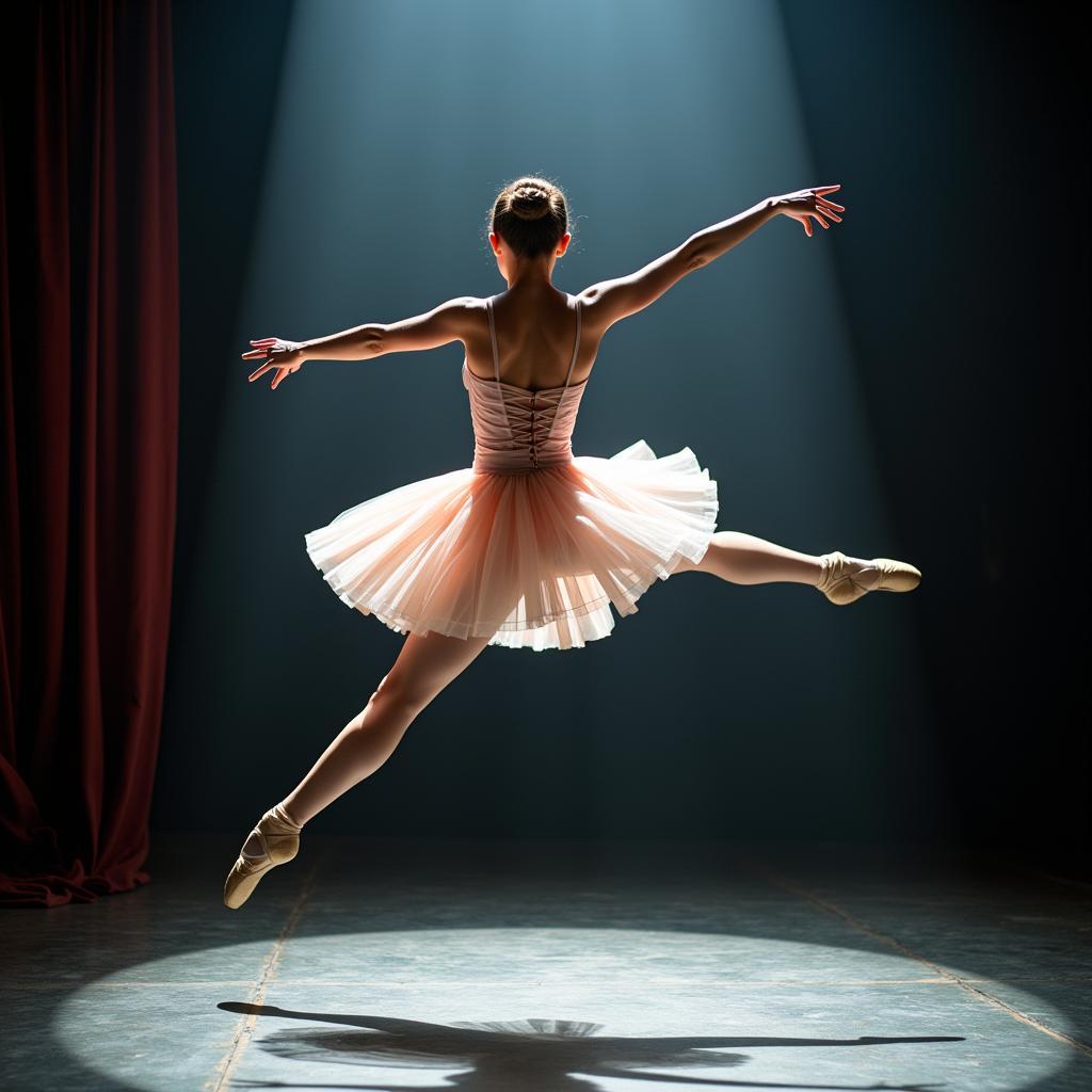 Ballerina Performing Grand Jeté on Stage - Photographic Print