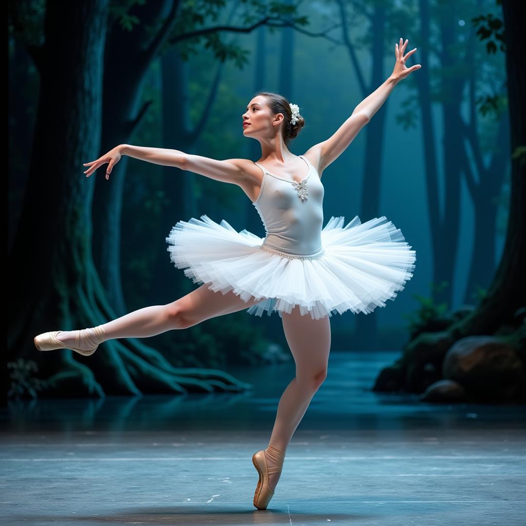 Ballet dancer performing a graceful leap on stage