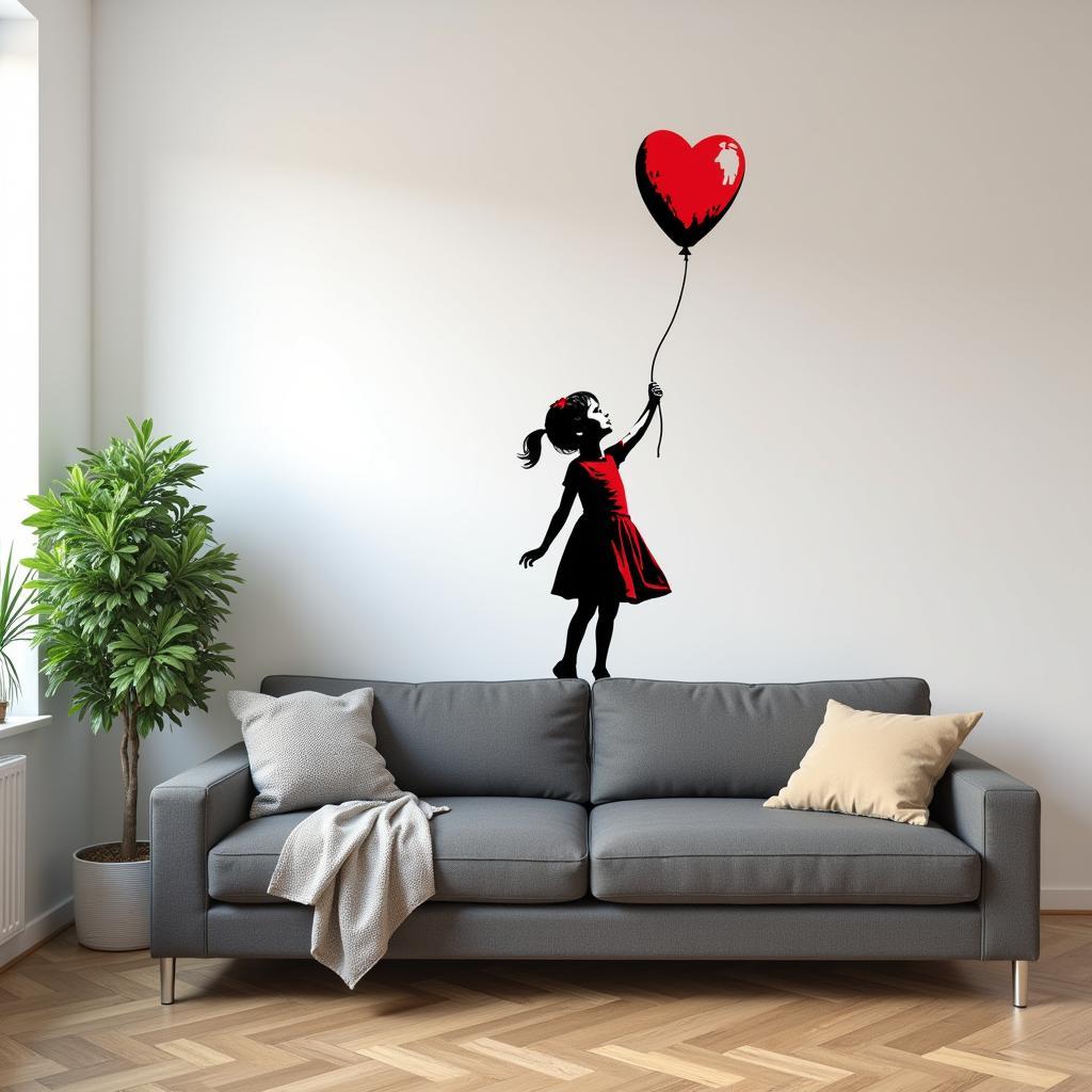 Banksy Girl with Balloon Wall Sticker in a Modern Living Room