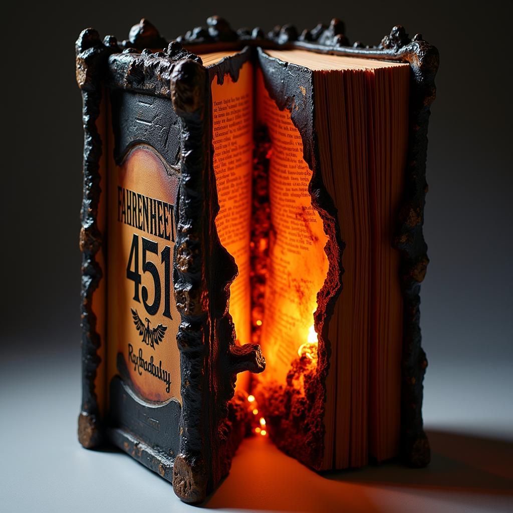 Fahrenheit 451 Book Sculpture with Burning Embers