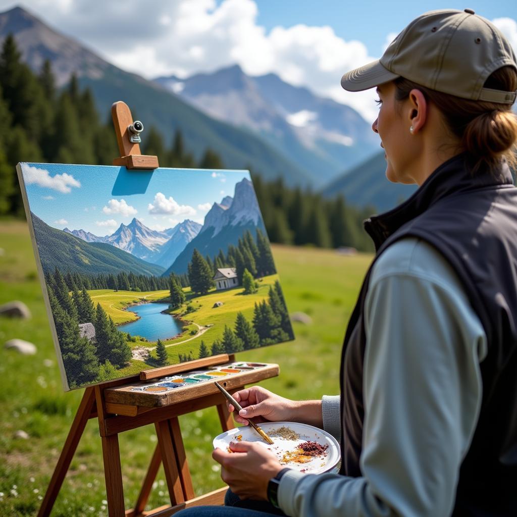 Local Artist Painting on the Greene, Banner Elk