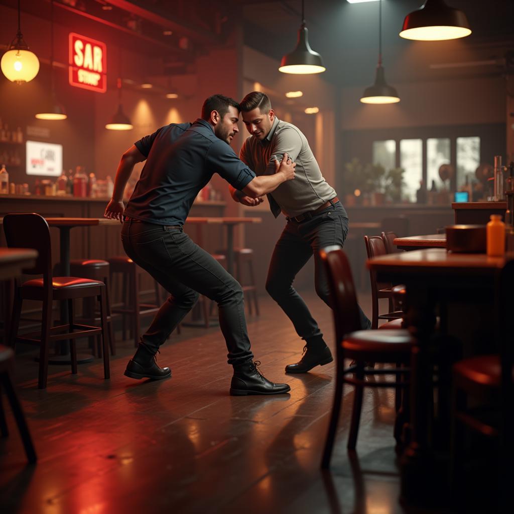 Dynamic Motion in Bar Fight Art