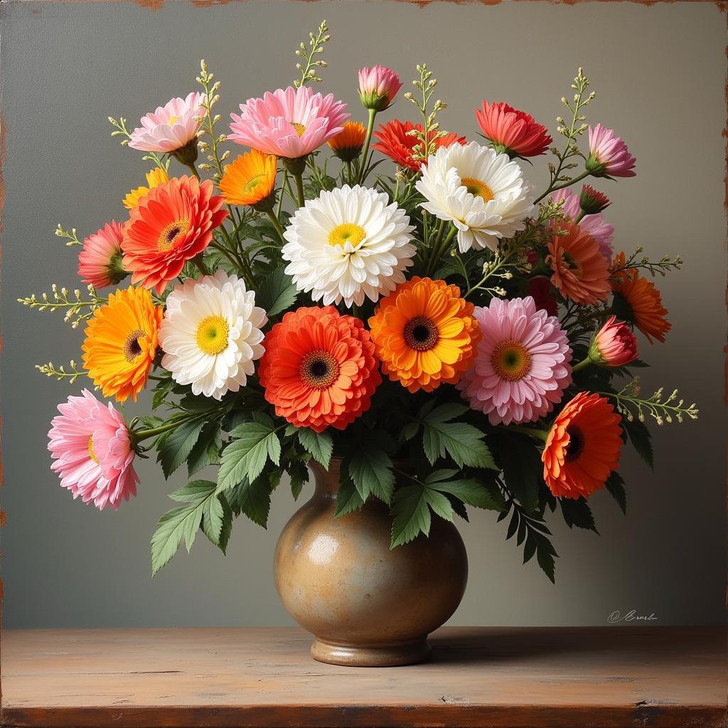 Still life oil painting of barbara flowers art