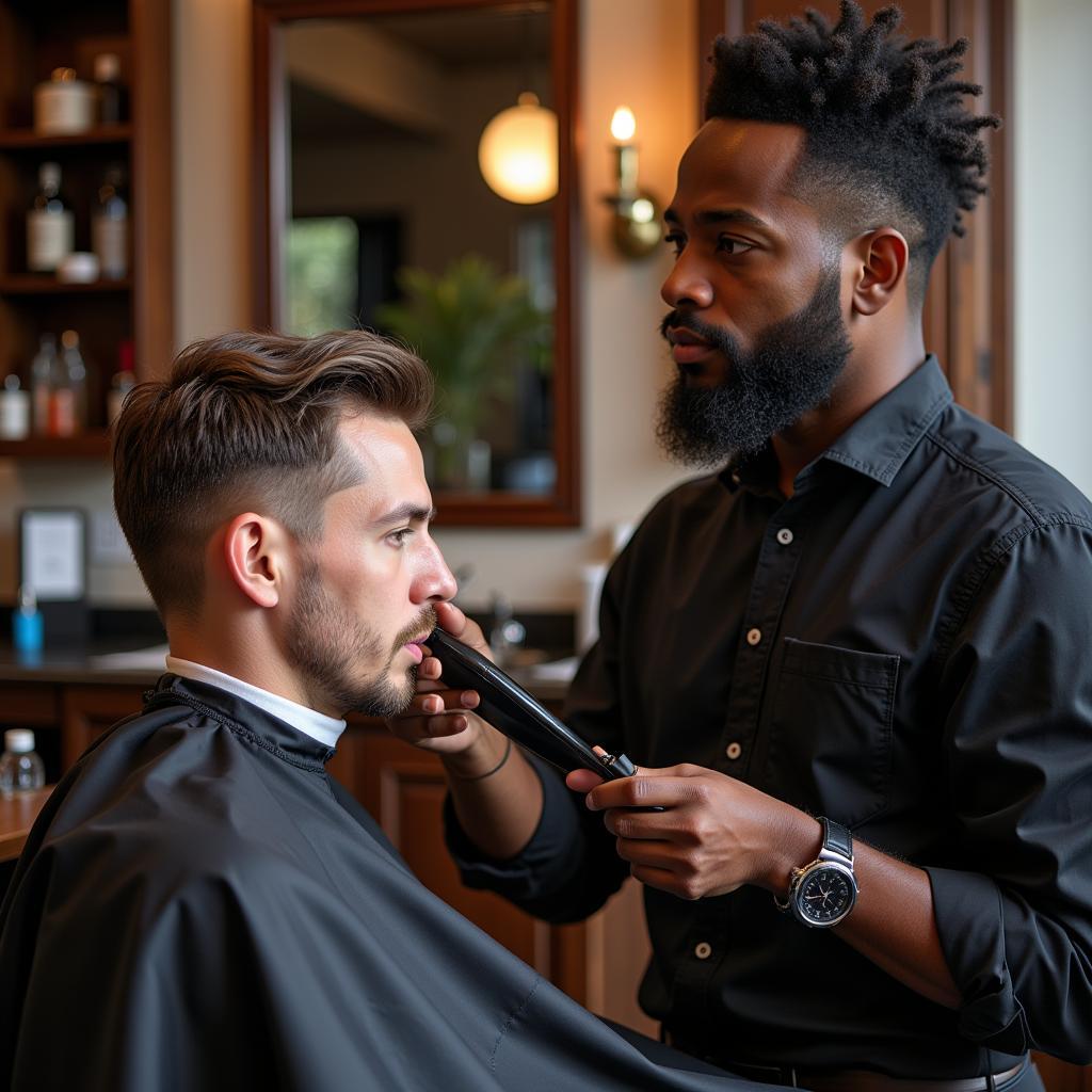 Barber Consulting with Client in Bishop Arts