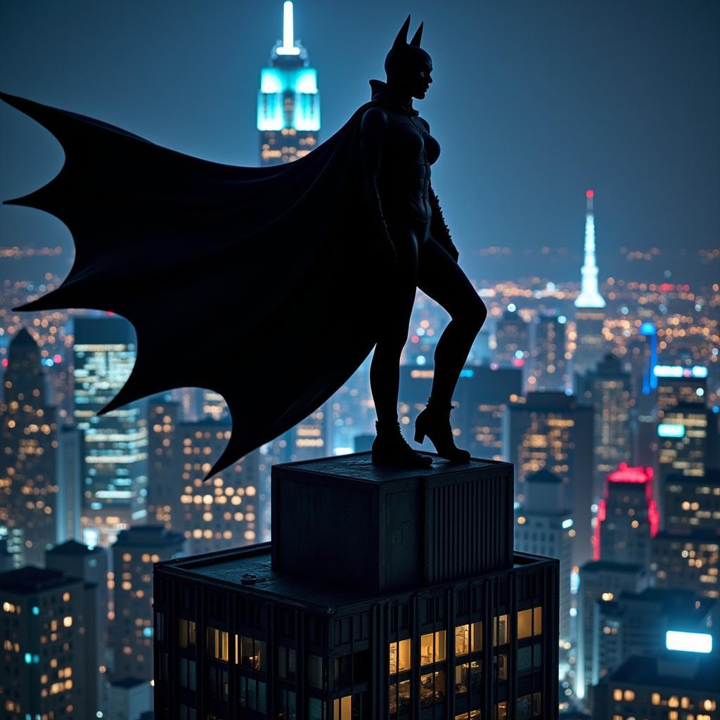 Batwoman Watching Over Gotham at Night