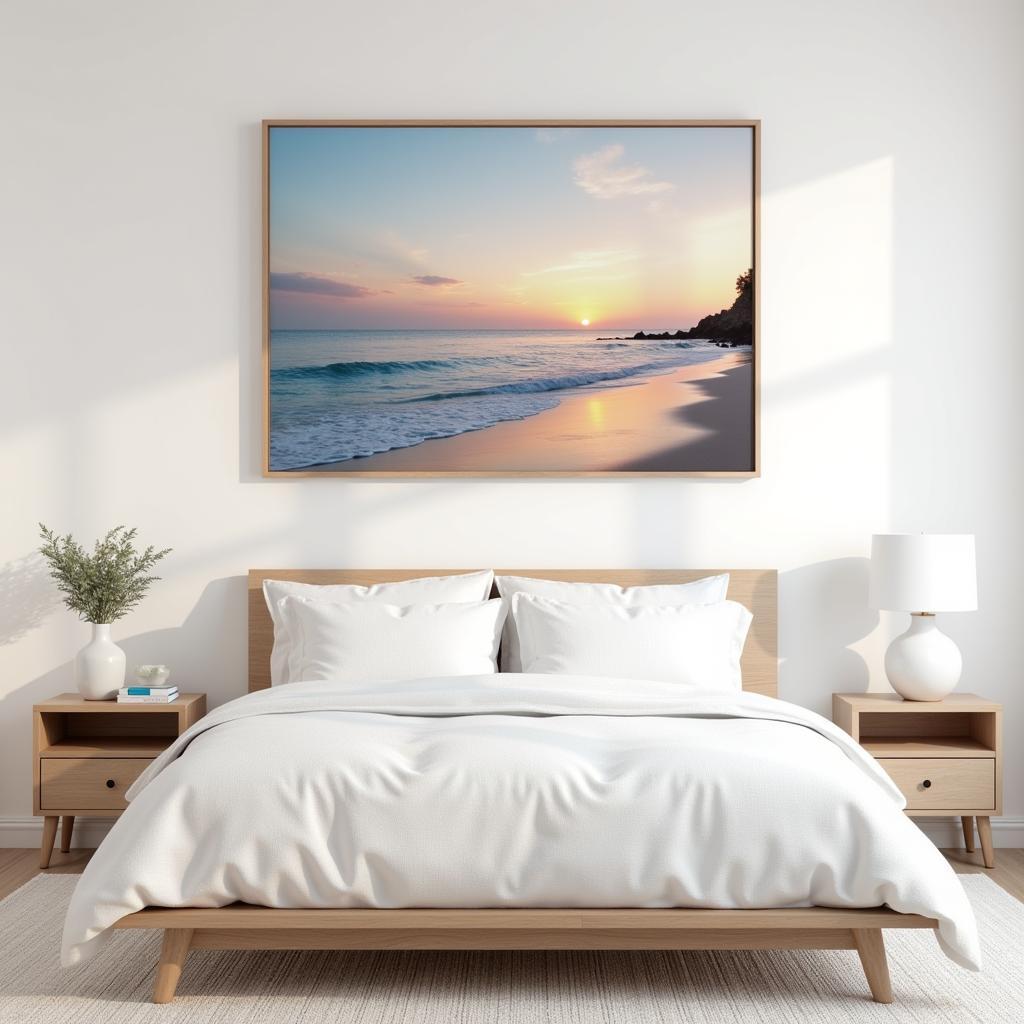 Beach prints wall art create a serene atmosphere in a bedroom