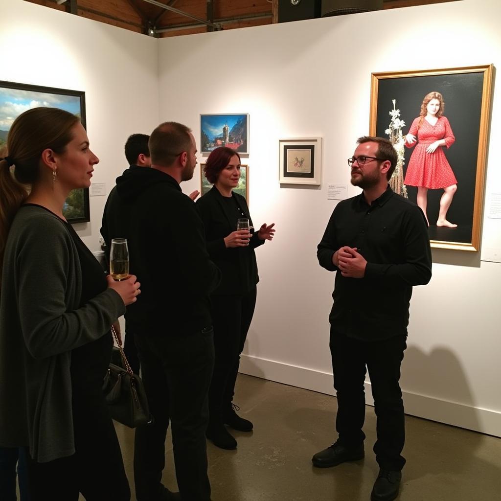 Artist Interacting with Visitors at Bend First Friday Art Walk