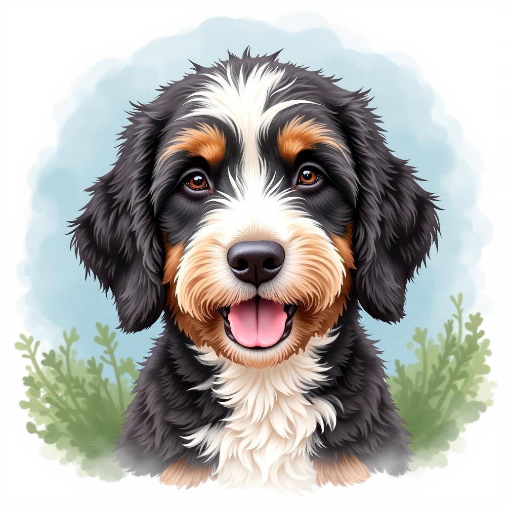 Bernedoodle Watercolor Portrait