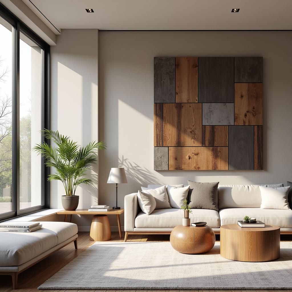 Big Wooden Wall Art in a Living Room Setting