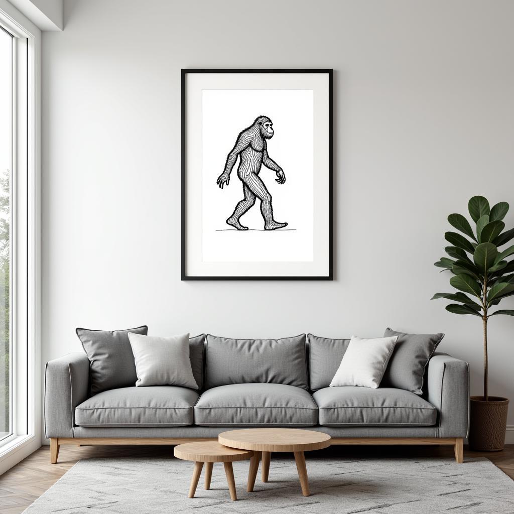 Modern Minimalist Bigfoot Wall Art in Living Room