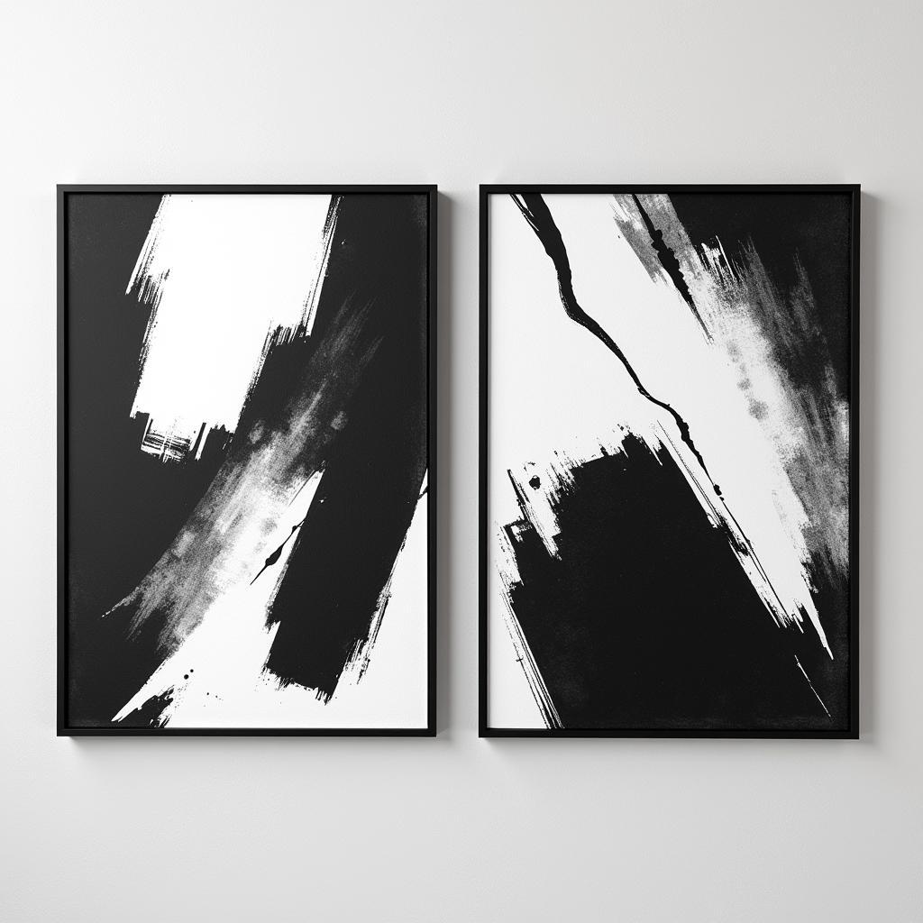 Abstract Black and White Wall Art Set of 2