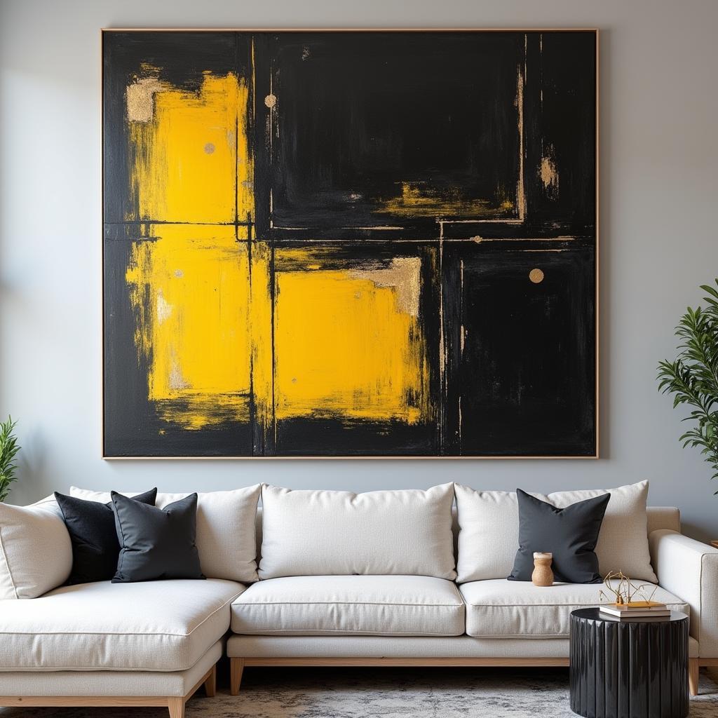 Black and Yellow Abstract Geometric Wall Art