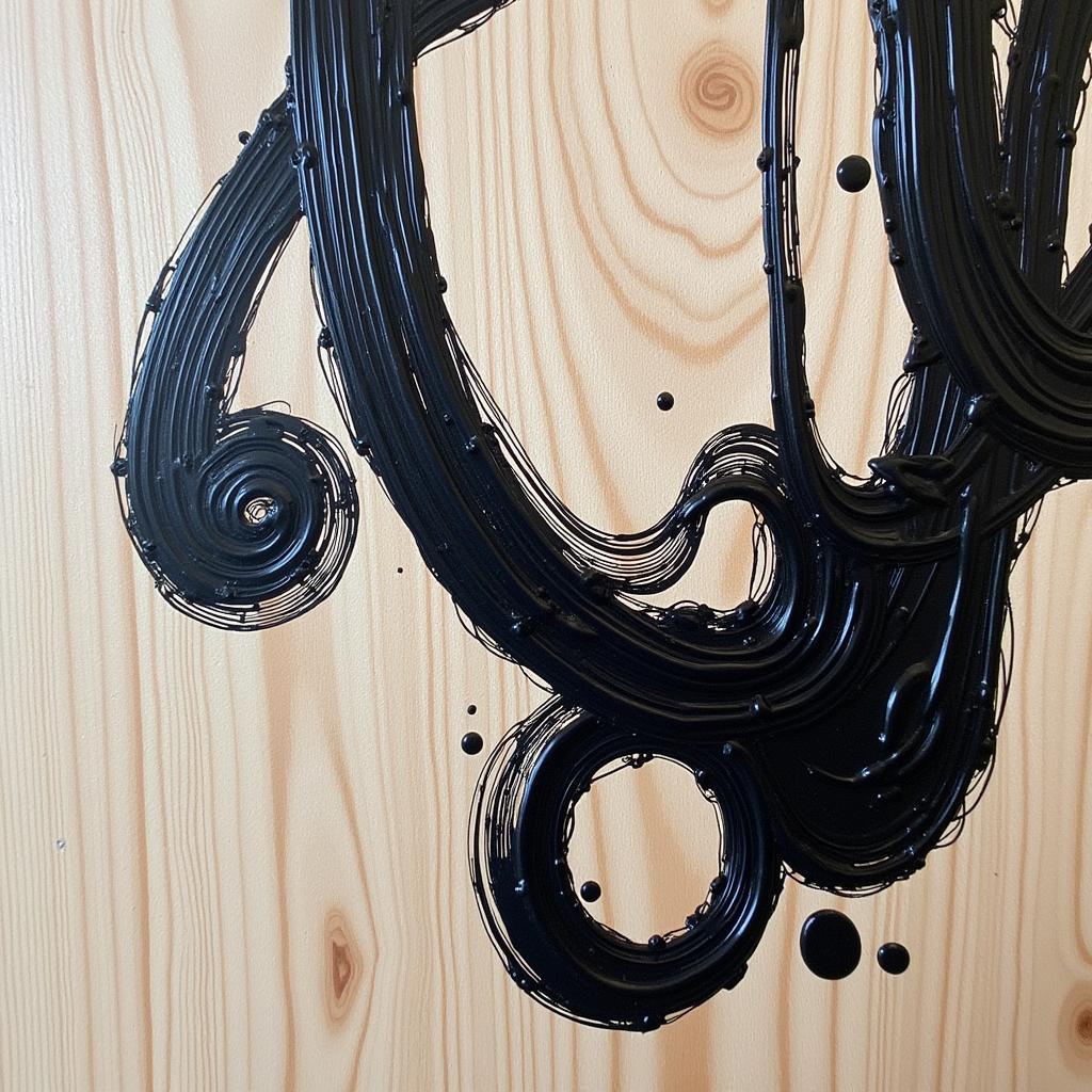 Black Ink Painting on a Wood Panel