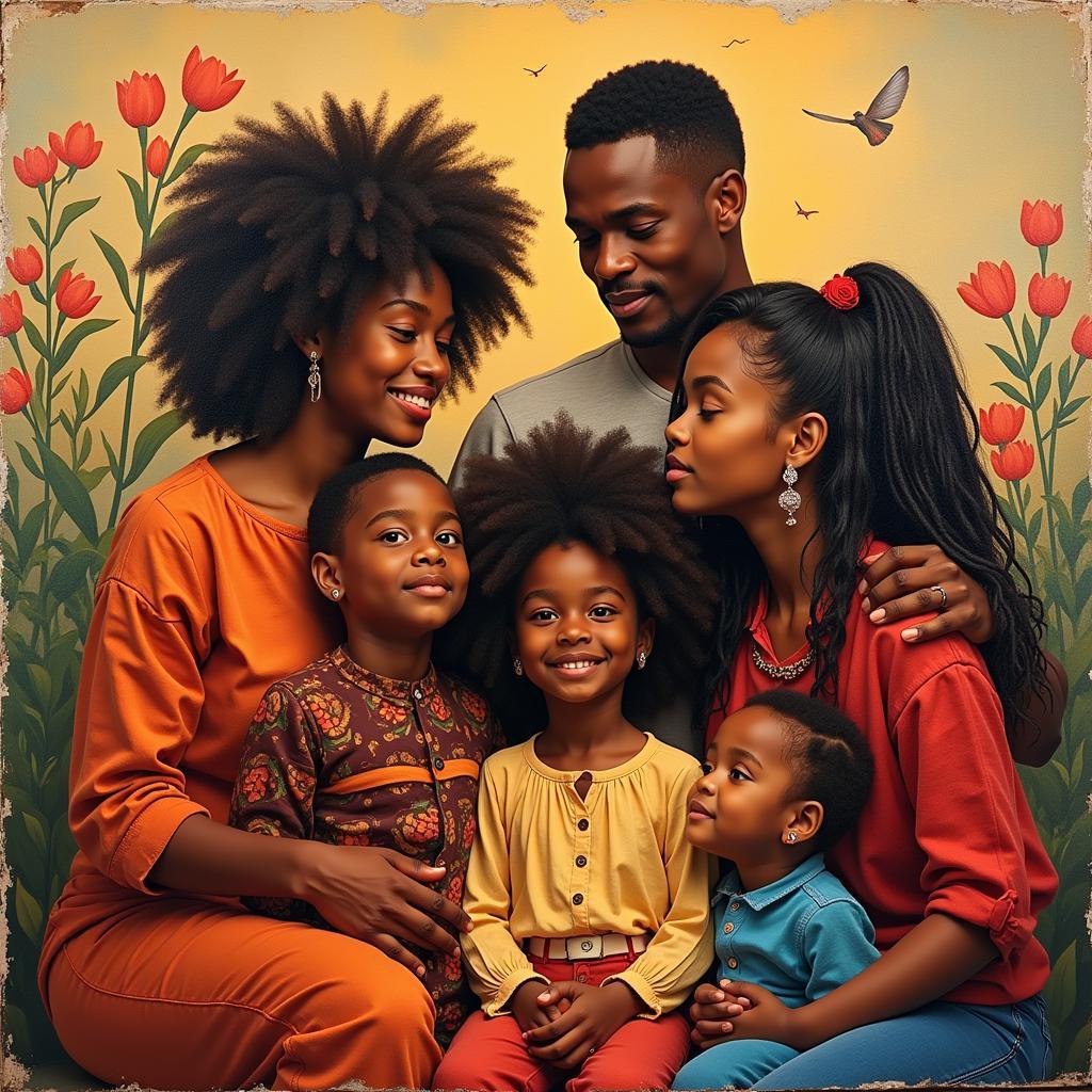 Black Love Art Canvas Depicting Family Unity