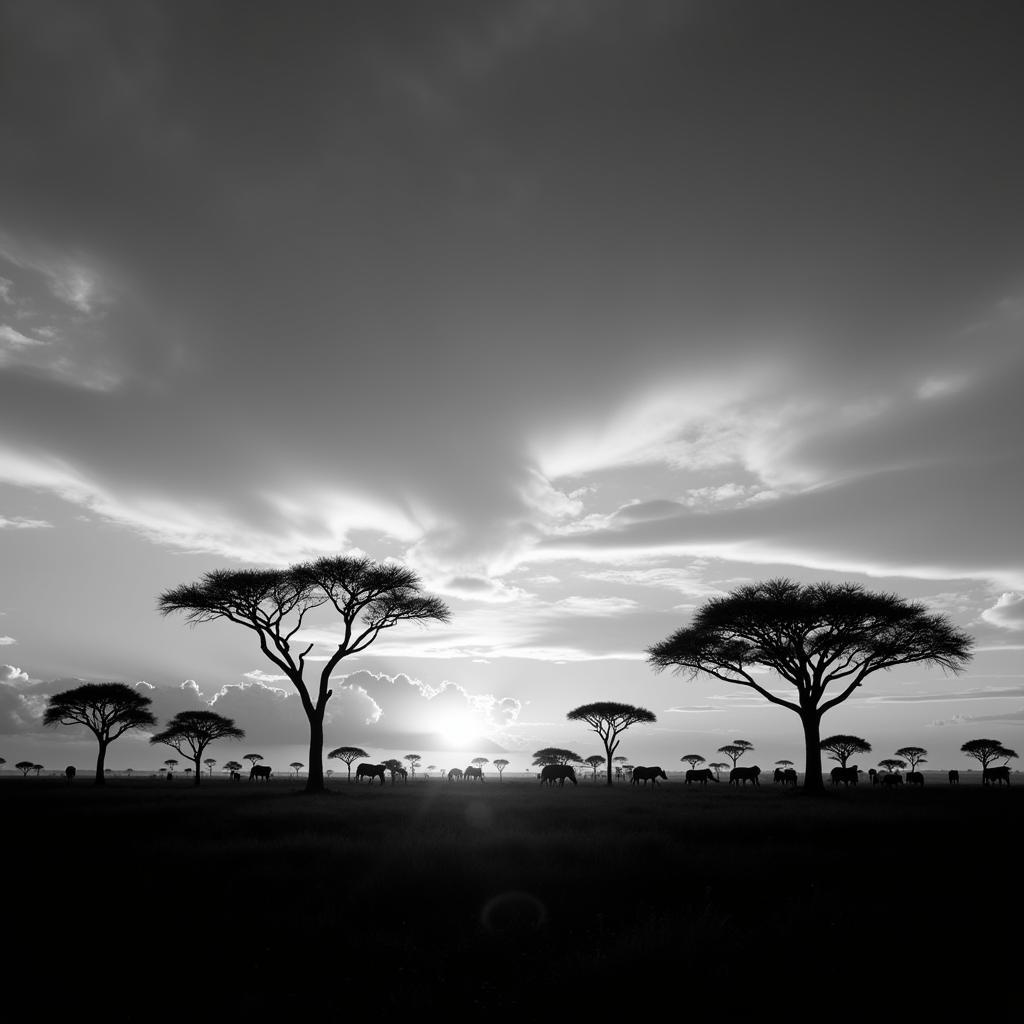 Black and White African Savanna Landscape Photography