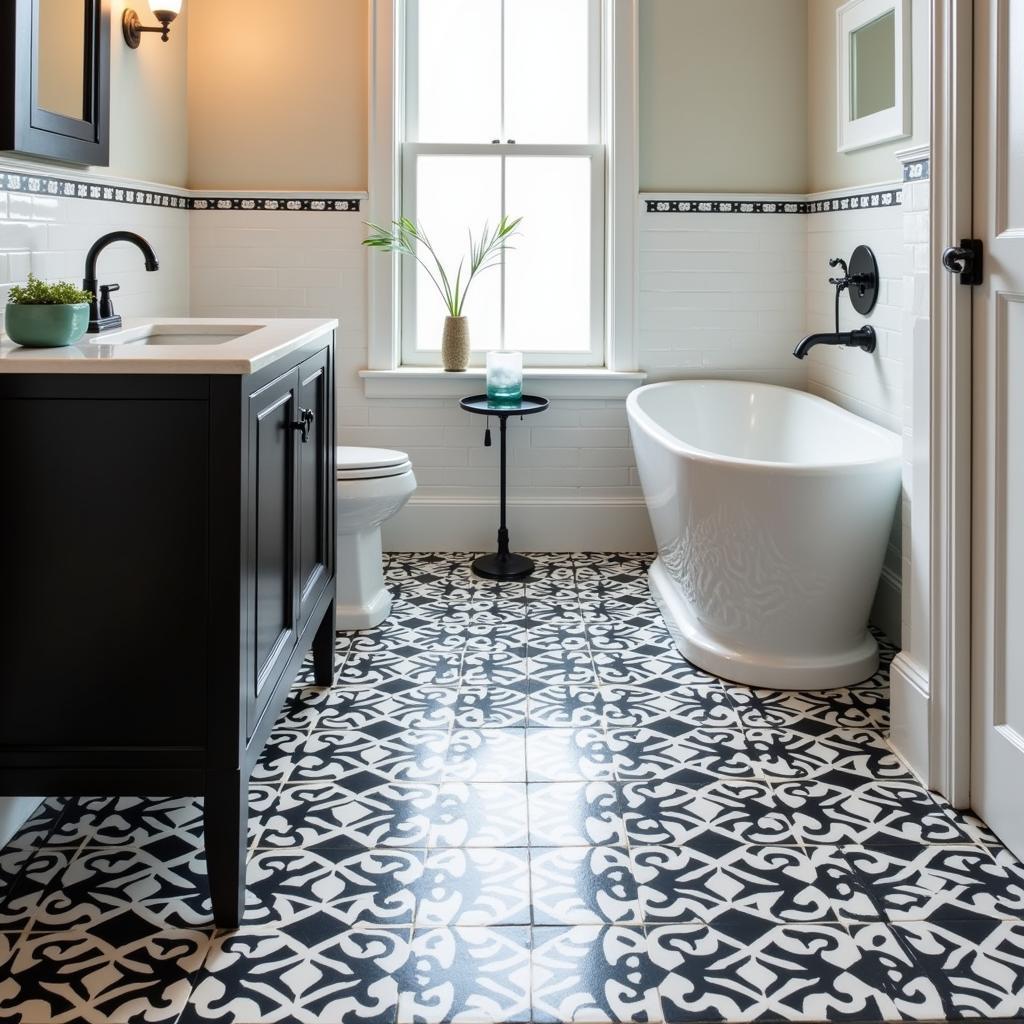 Black and White Art Deco Bathroom Floor Tiles