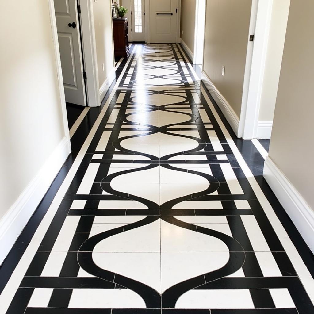 Black and White Art Deco Tiles Hallway Floor