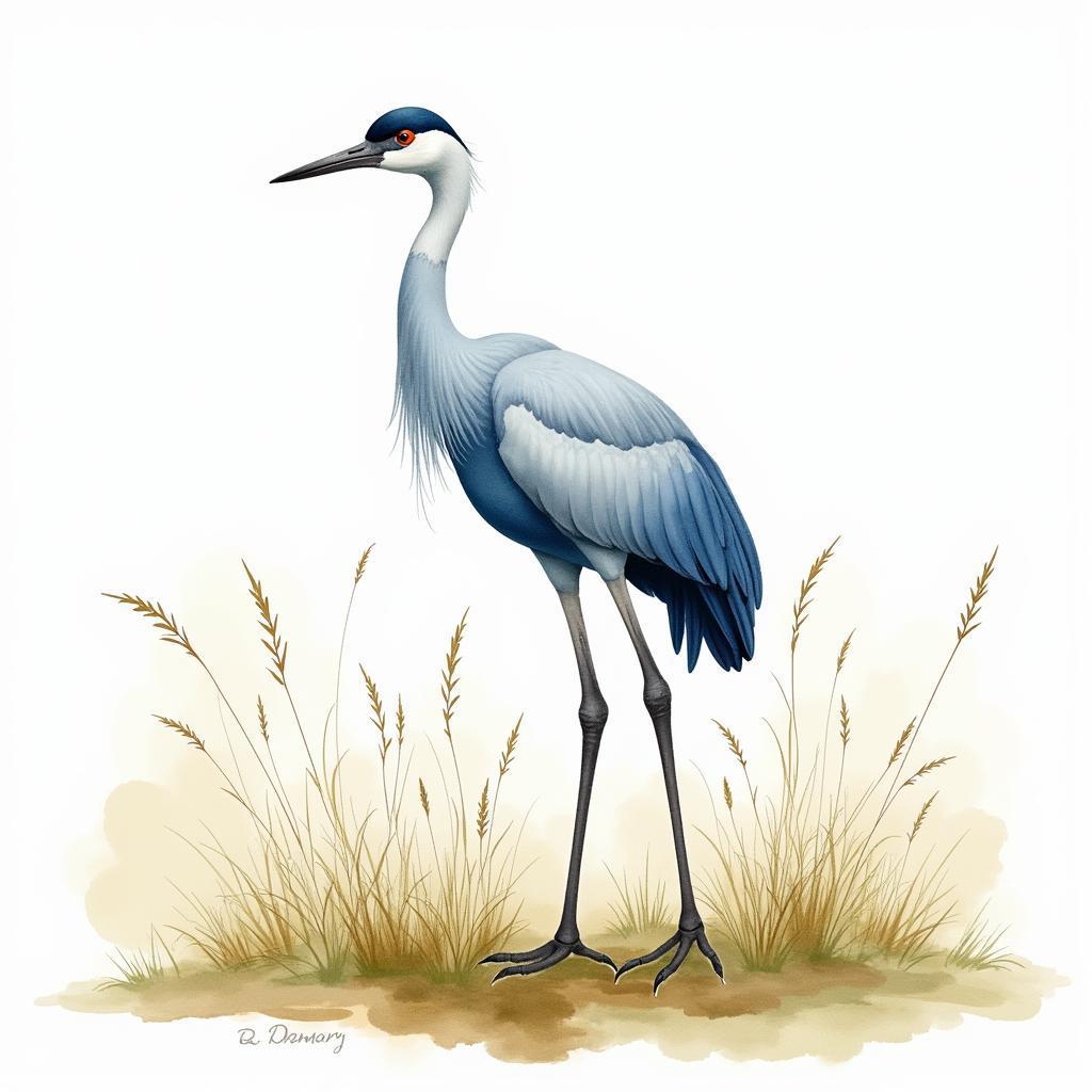 Blue Crane Watercolor Painting