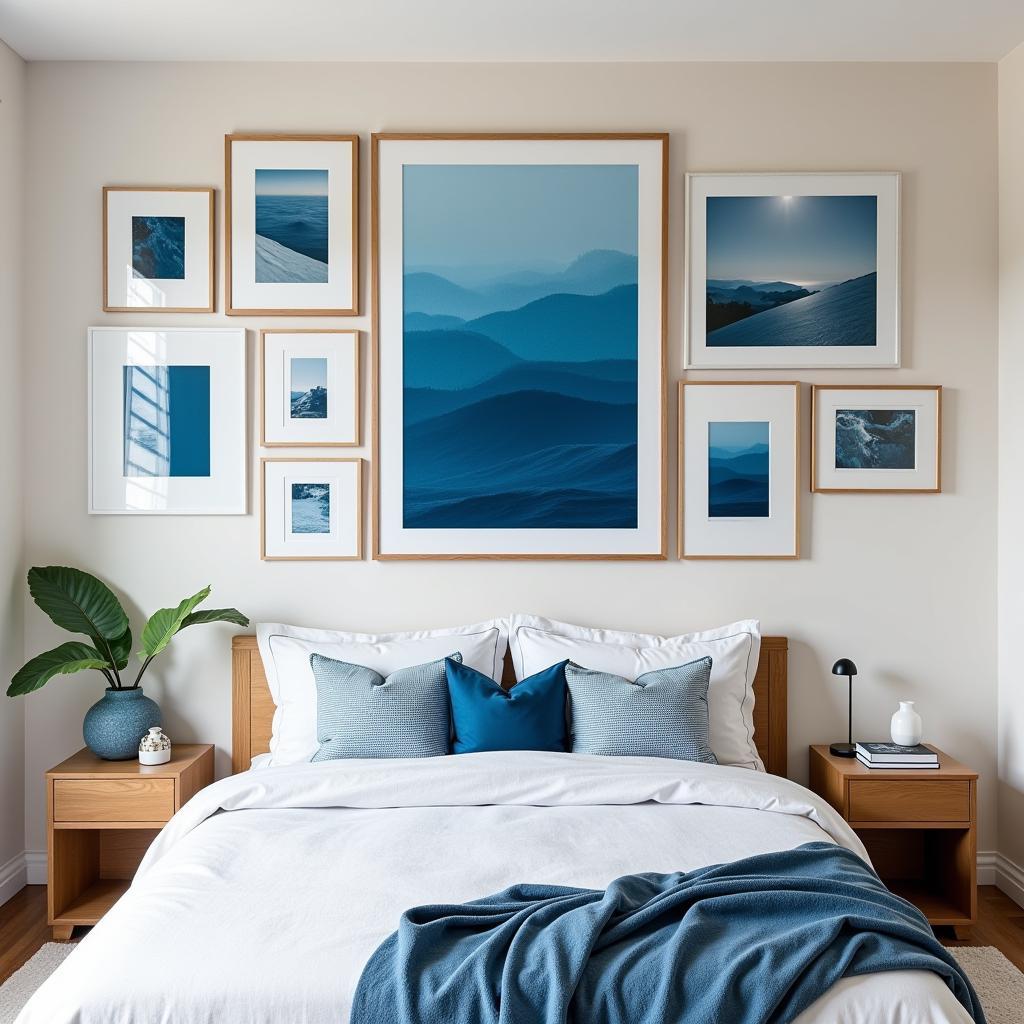 Blue Gallery Wall in a Bedroom