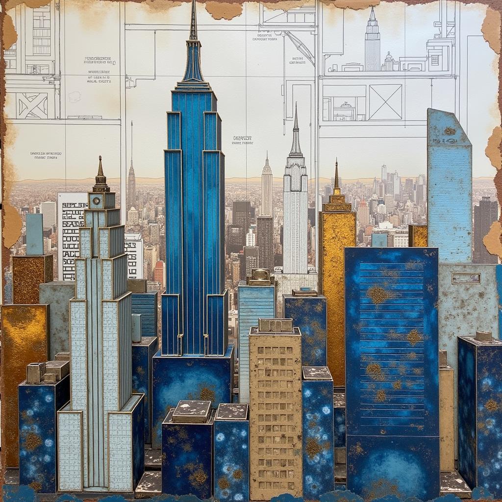 Cityscape Blue Prints Art Mixed Media