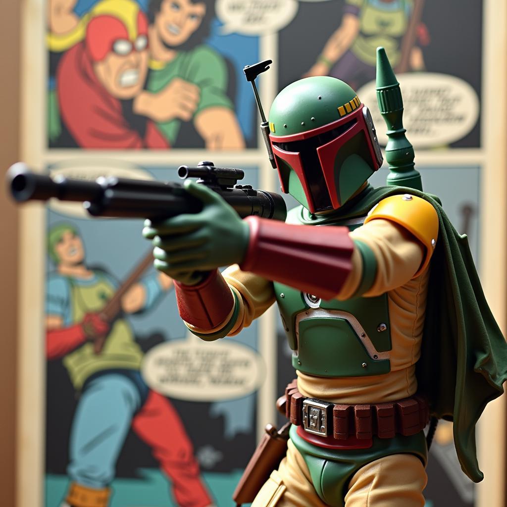 Boba Fett Vintage Comic Art Figure in Action Pose