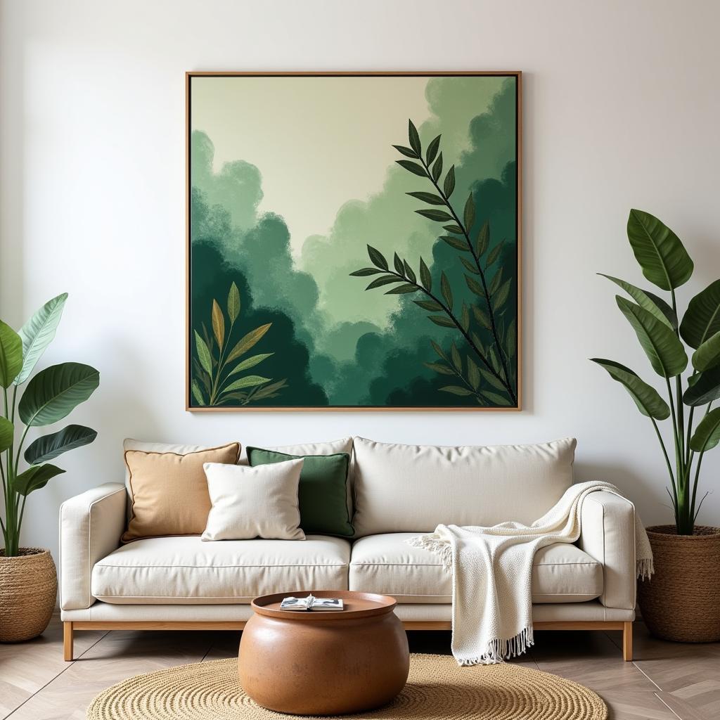 Boho Green Wall Art in a Living Room Setting