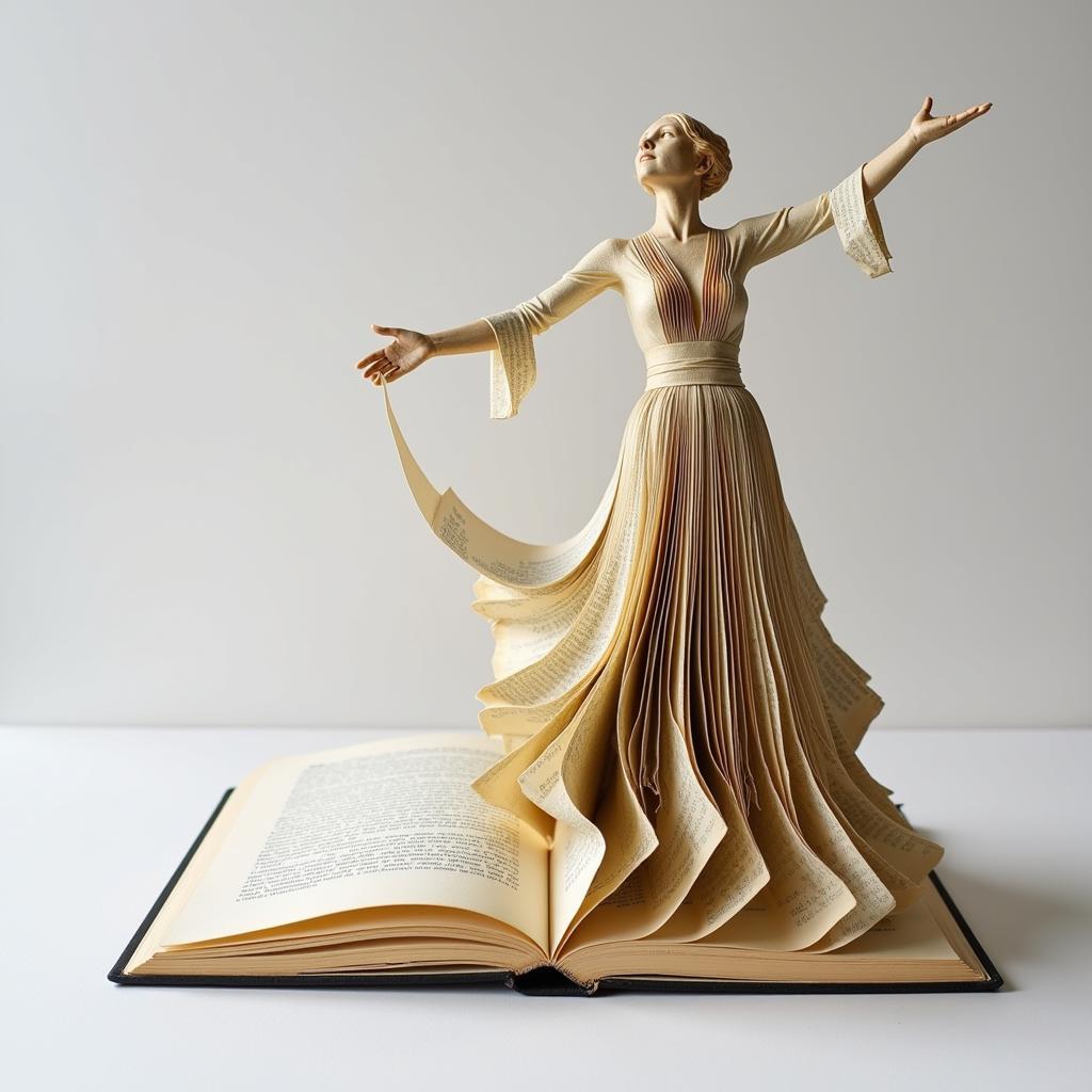 Altered Book Sculpture with Folded Pages and Intricate Details