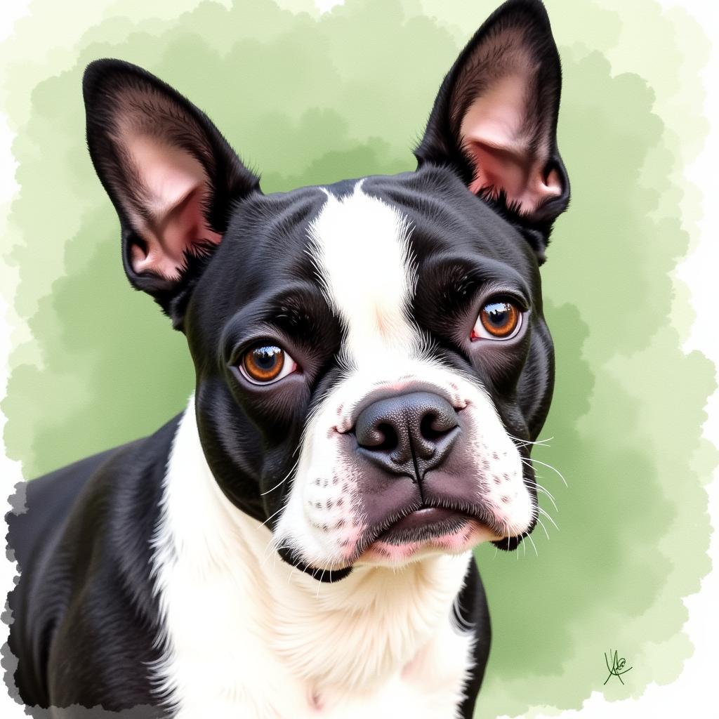 Boston Terrier Watercolor Portrait