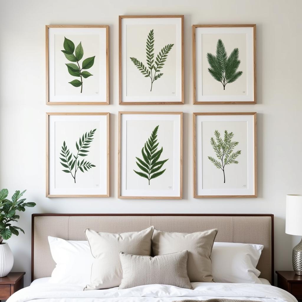 Botanical Evergreen Prints on Bedroom Wall