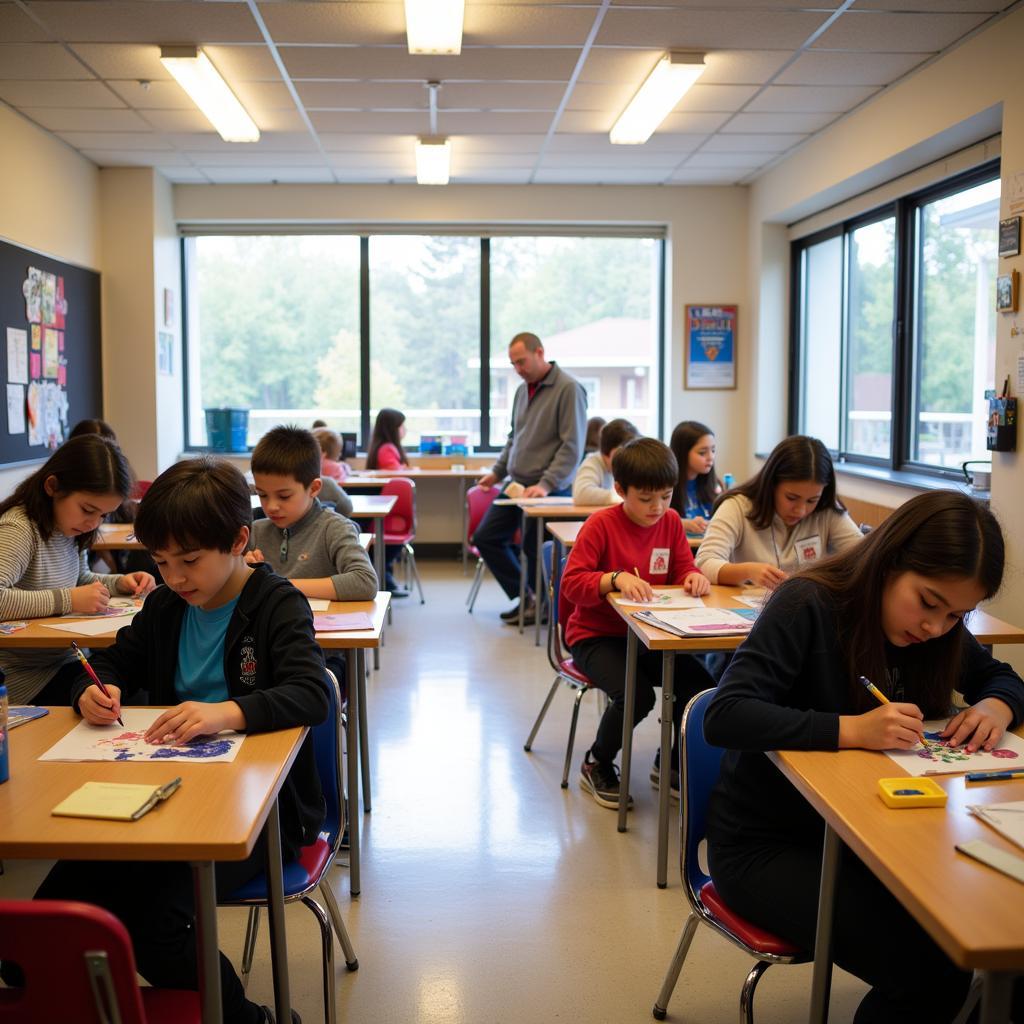 Students working on art projects in a BridgePrep Academy art class.