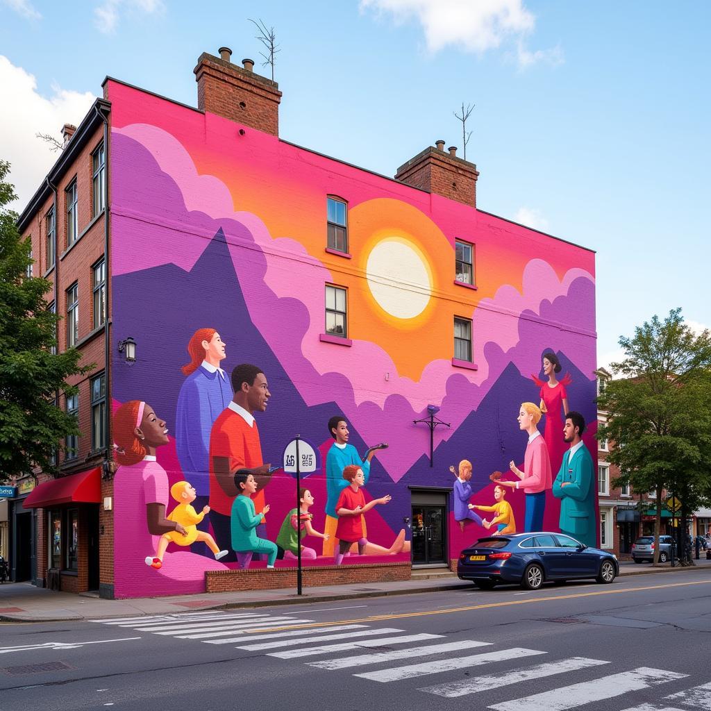 Bright Colored Mural on Urban Street