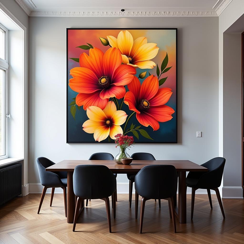 Bright Floral Wall Art in a Dining Room