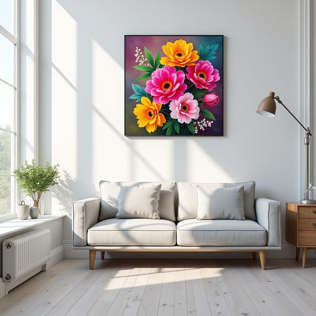 Bright Flower Wall Art in a Living Room