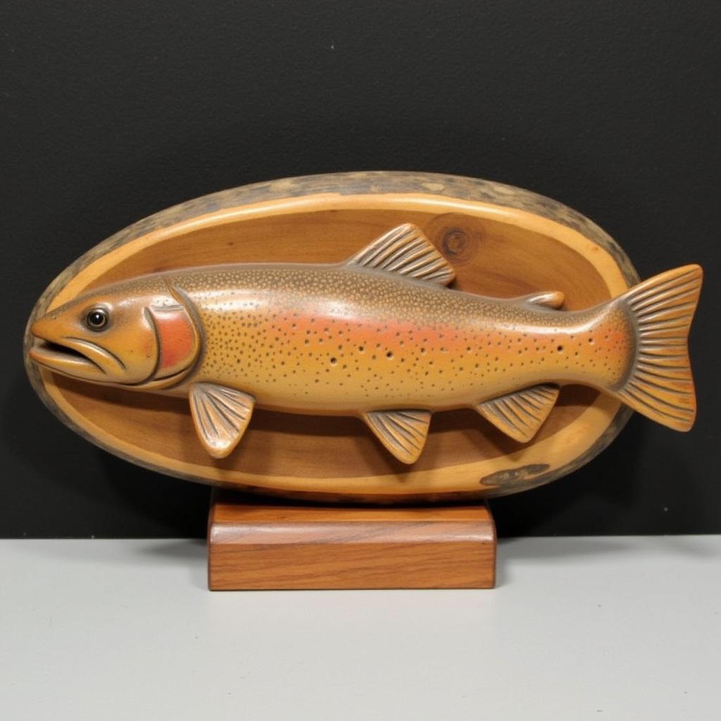 Intricate Wood Carving of a Brook Trout