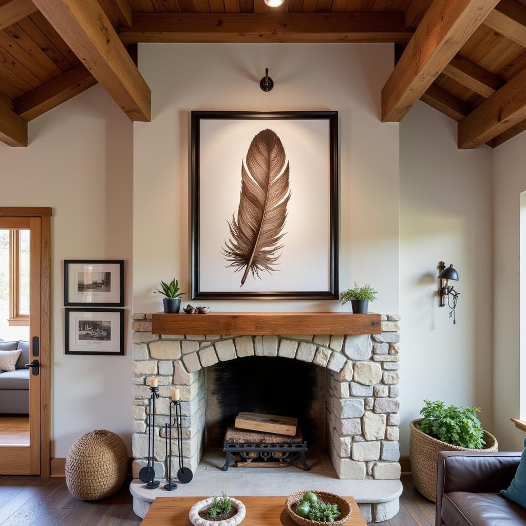 Brown and White Nature-Inspired Wall Art in a Rustic Setting