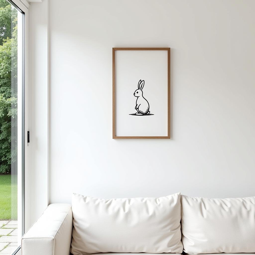 Minimalist Bunny Framed Art in a Living Room