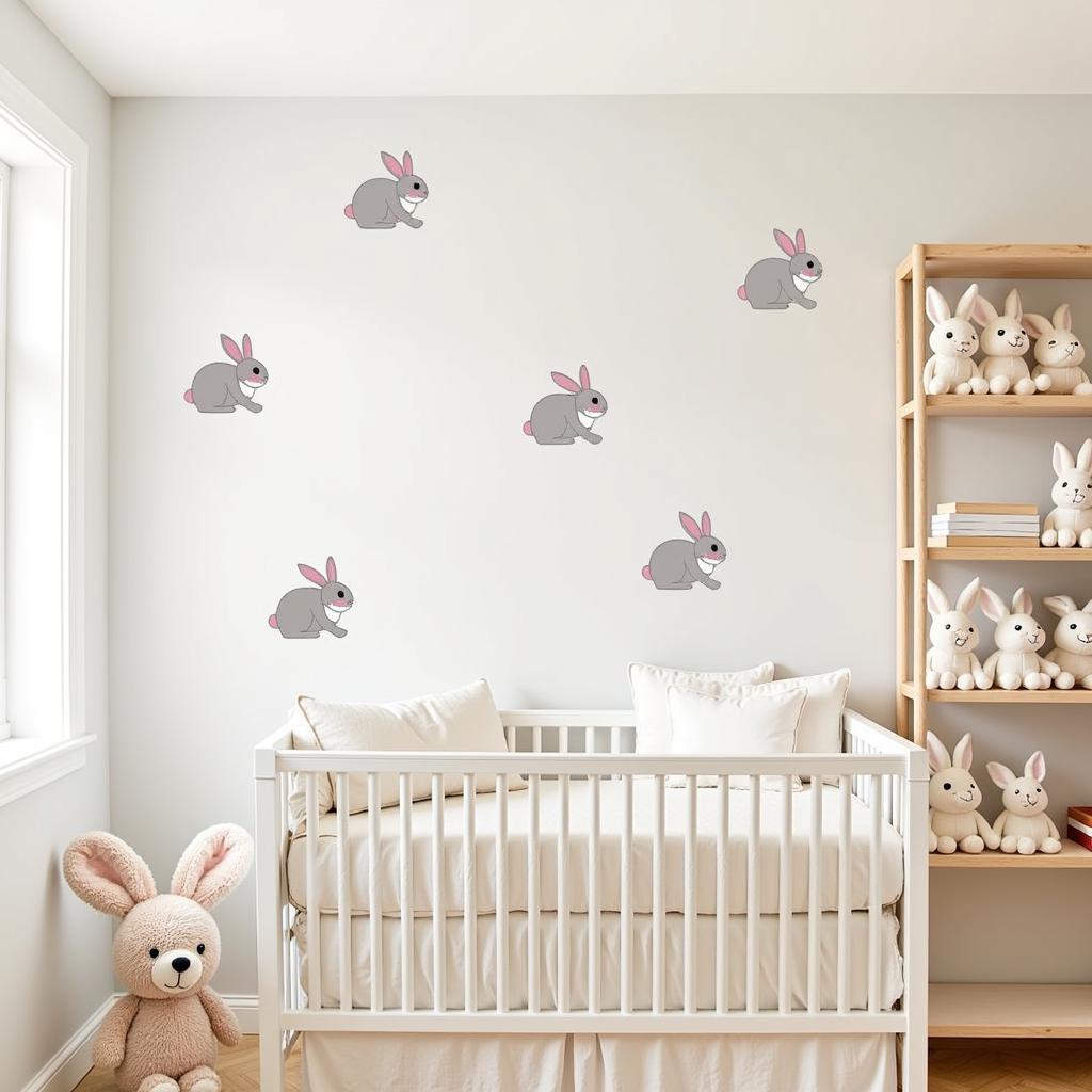 Bunny Themed Nursery with Wall Decals and Plush Toys