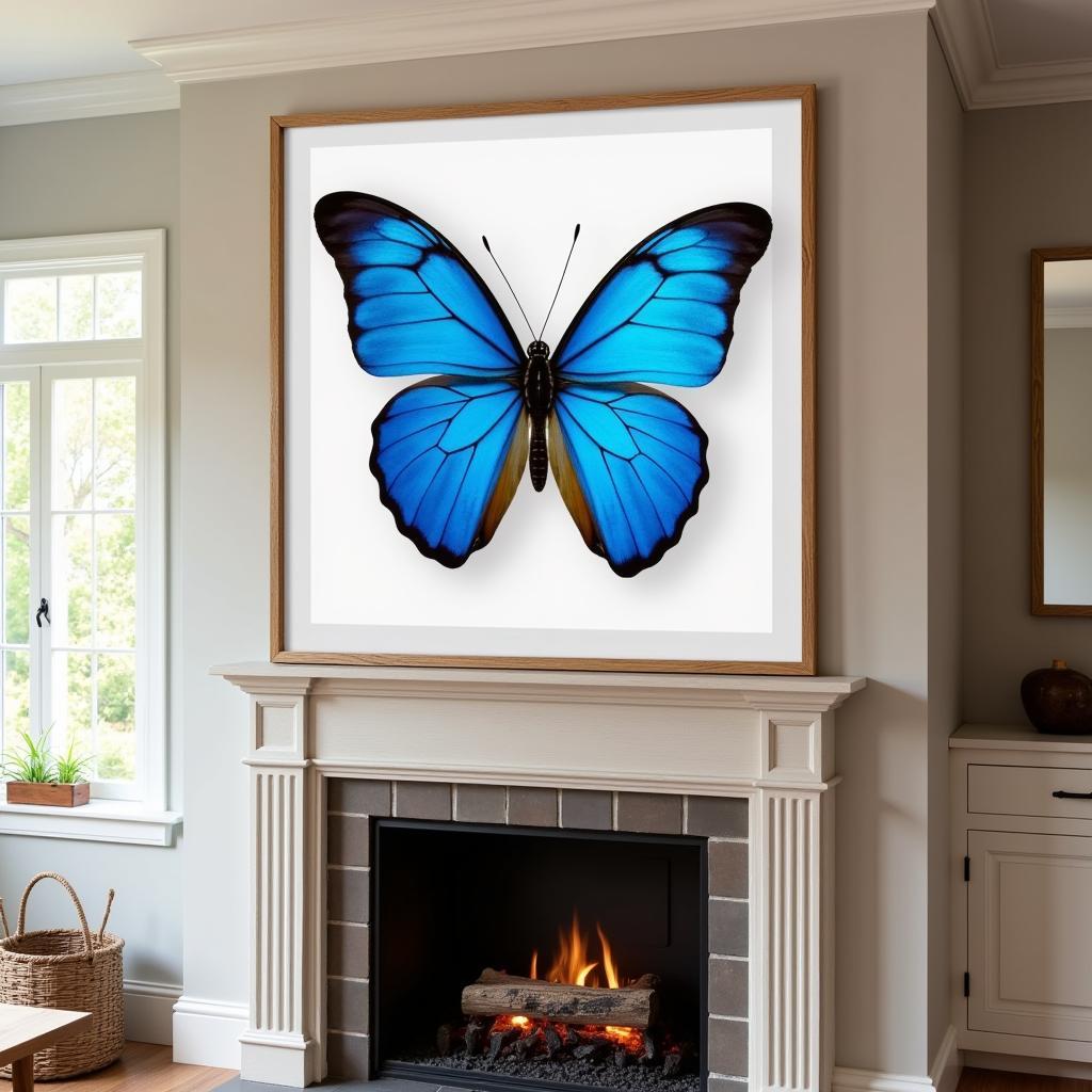 Butterfly wall art framed in a living room setting