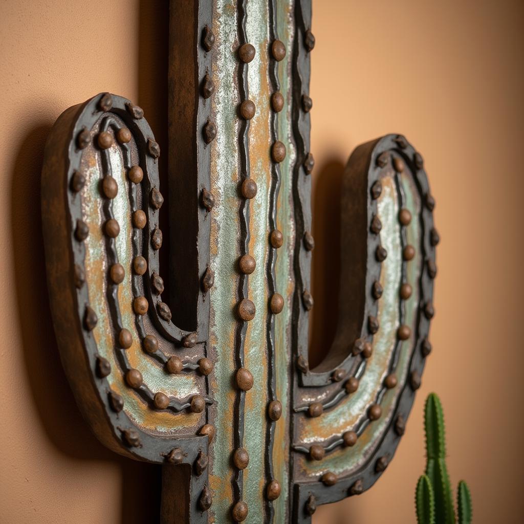 Cactus Metal Wall Art in Rustic Style