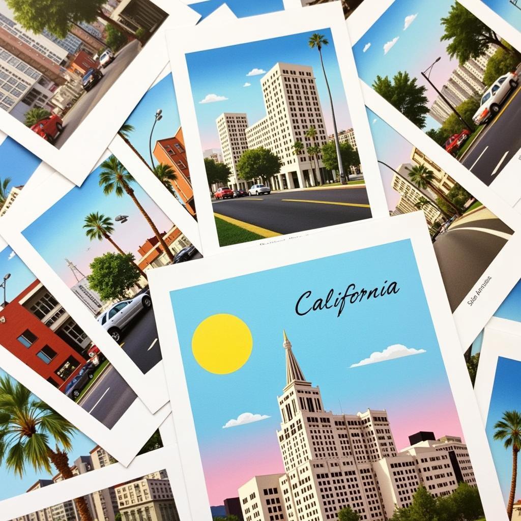 California art prints capturing the vibrant cityscapes of Los Angeles, showcasing iconic landmarks and bustling street scenes.