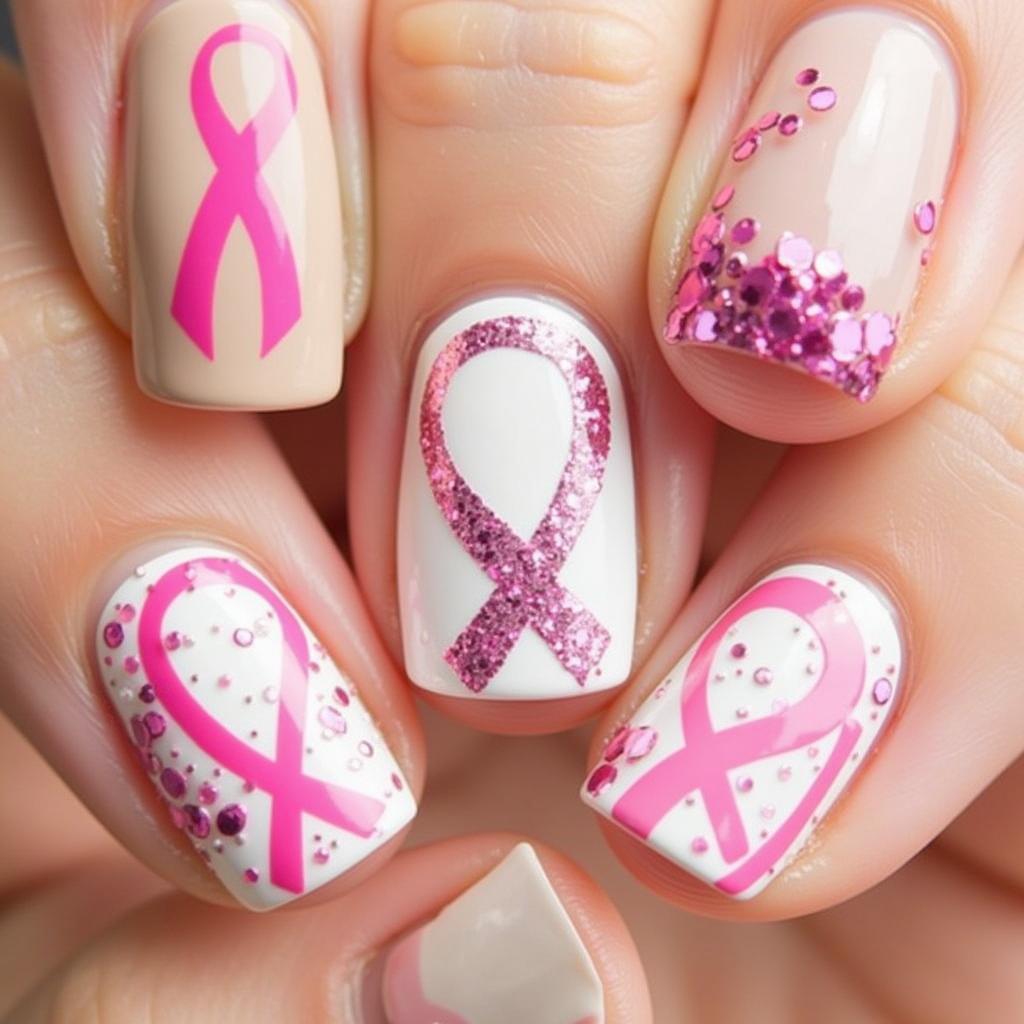 Cancer Nail Art Ribbon Designs