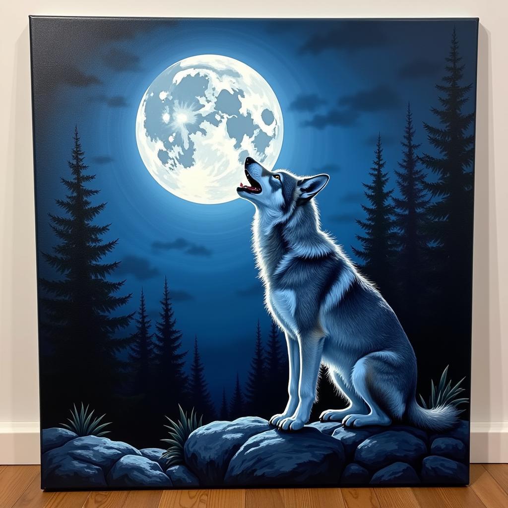 Canvas Art Wolf Howling at the Moon