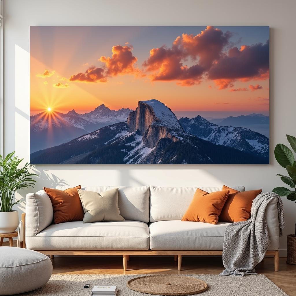 Canvas Mountain Wall Art in a Living Room