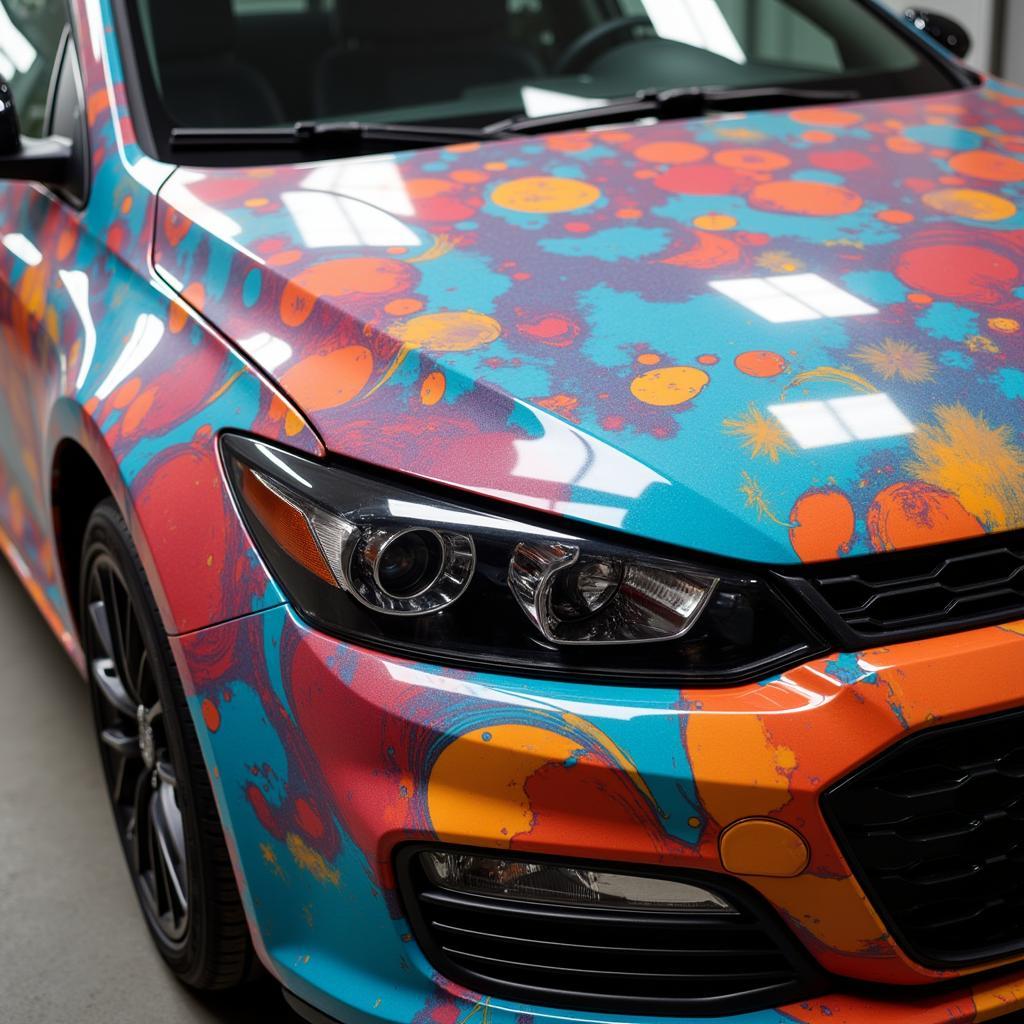 Car Wrap Design with Vibrant Colors and Abstract Patterns